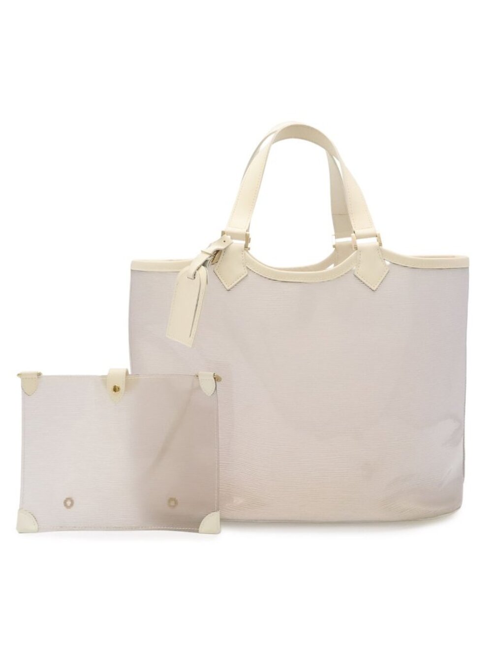 Louis Vuitton Epi Plage Lagoon Bay Tote Vinyl Leather Coconut Clear Gold Pouch